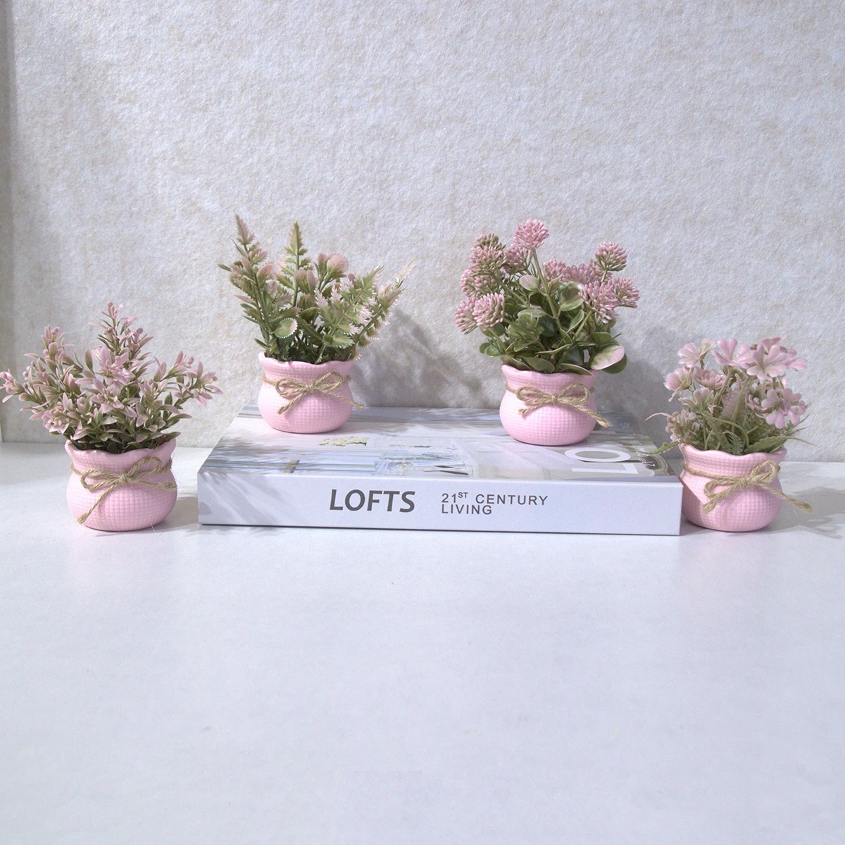 Plant Desk Mini - Mini Yapay Pembe Serisi Çiçek Saksı