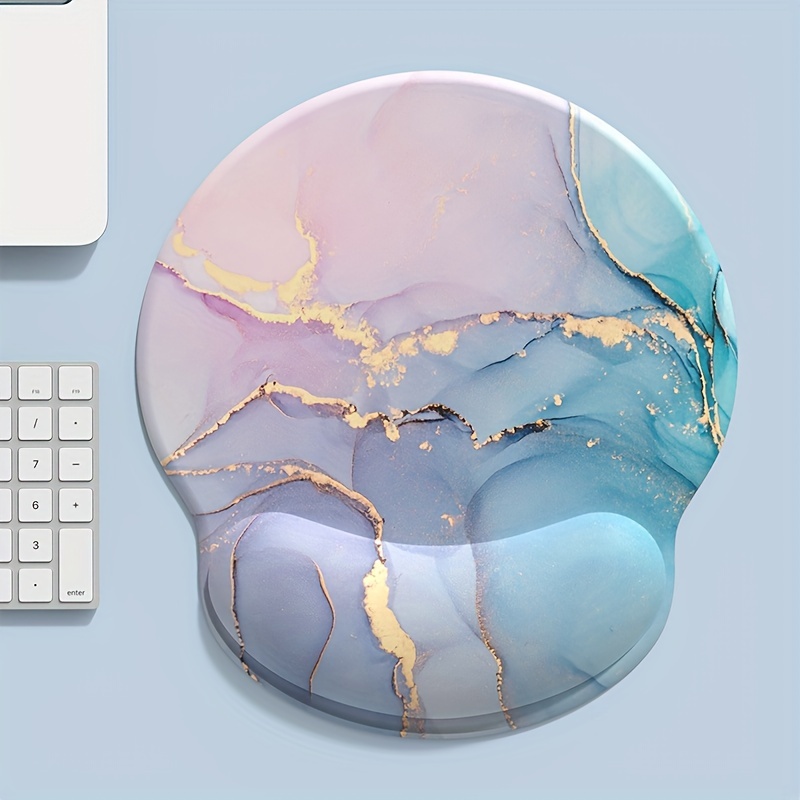 Wrist Rest Pad - Pudra Mavi Degrade Mermer Doku Yuvarlak