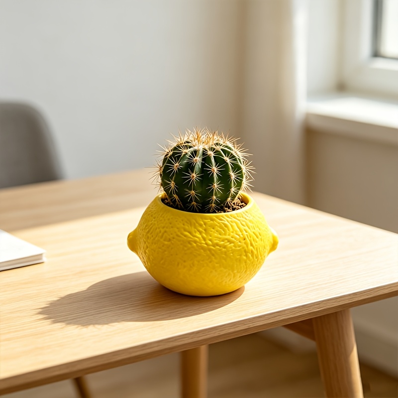 Plant Desk Mini - Limon Şeklinde Dekoratif Saksı, Sukulent Kaktüs
