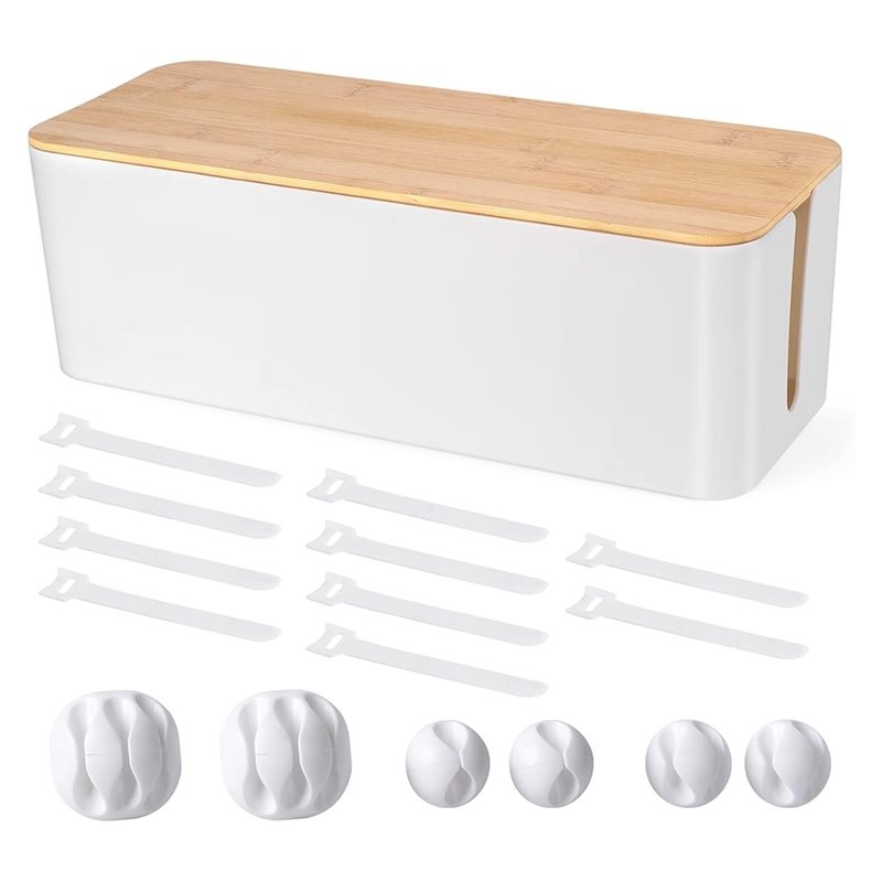 Power Strip Desk - L60A Ahşap Görünümlü Kablo Düzenleyici Kutu,
