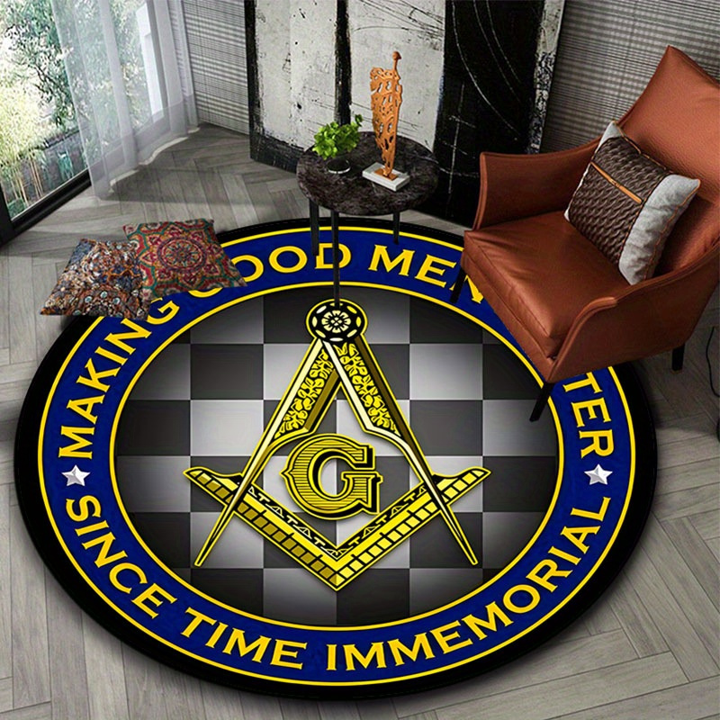 Home Office Rug - Mason Kare Pusula G Logosu Yuvarlak