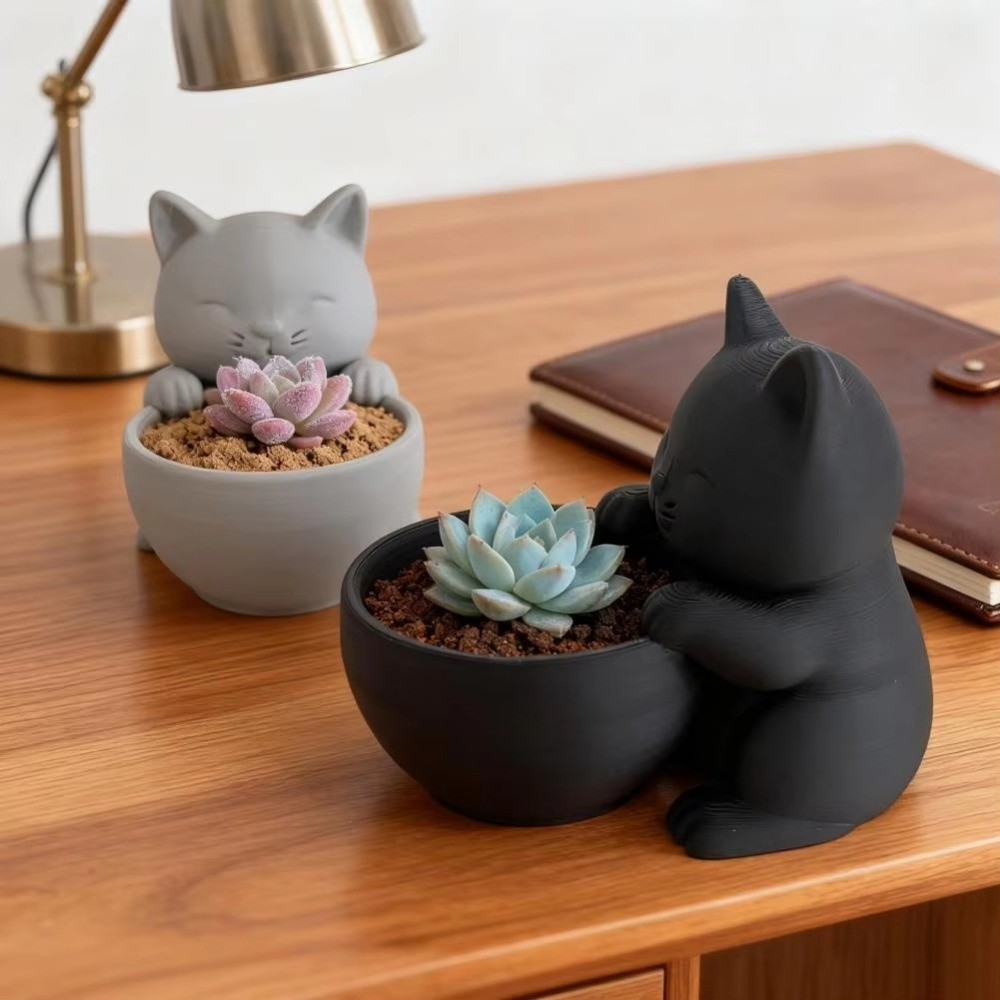 Plant Desk Mini - Drenaj Delikli Mini Küçük Saksı Kedi