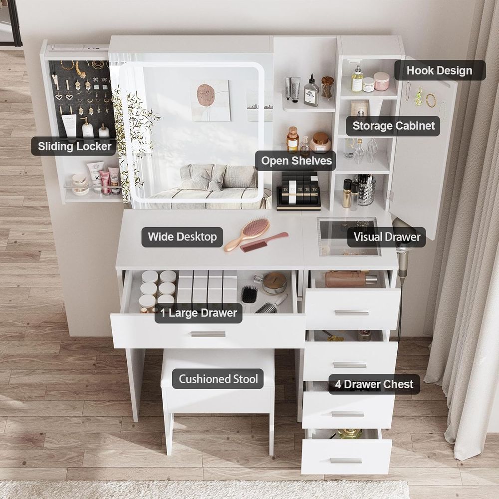 Aynalı, Işıklı ve Prizli Beyaz - Power Strip Desk incelemesi ve fiyatı